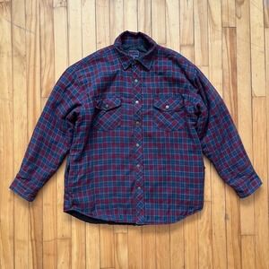 VTG Champion Quilted Lined Flannel Shirt Jacket Plaid Blue Red Mens XL